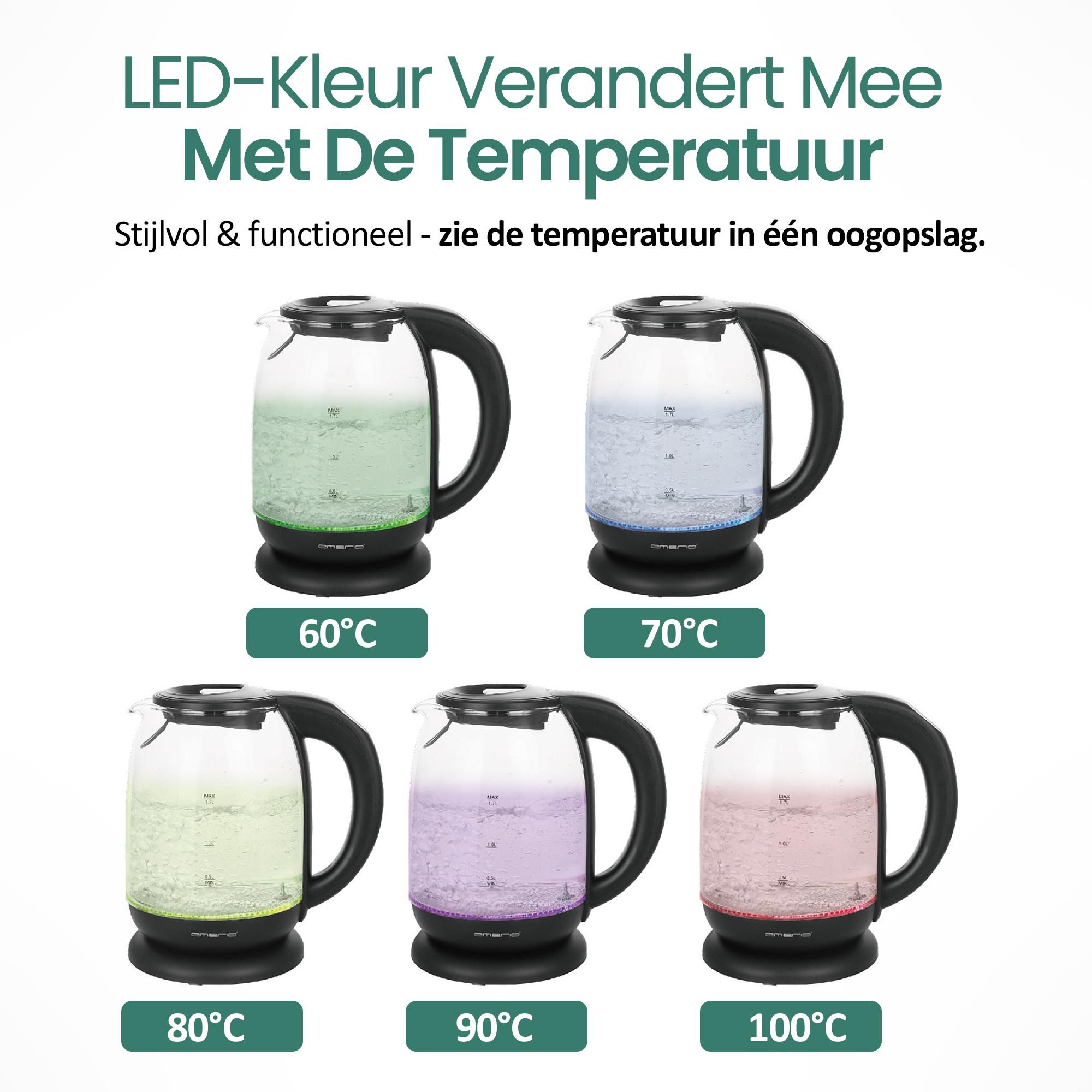 Emerio Waterkoker WK-119255.5 – 1,7 Liter – 2200 W – Instelbare Temperatuur – LED-verlichting