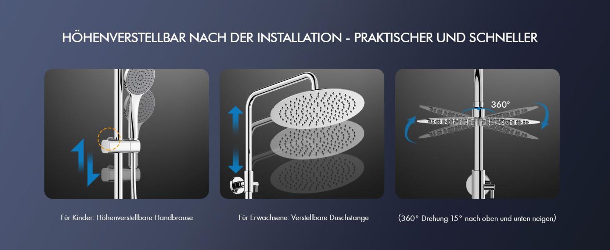 Homelody Duschsystem mit Thermostat und Glasablage, Brausegarnitur 3 Wasserausgabemodi, 12 Zoll Regendusche, Chrom