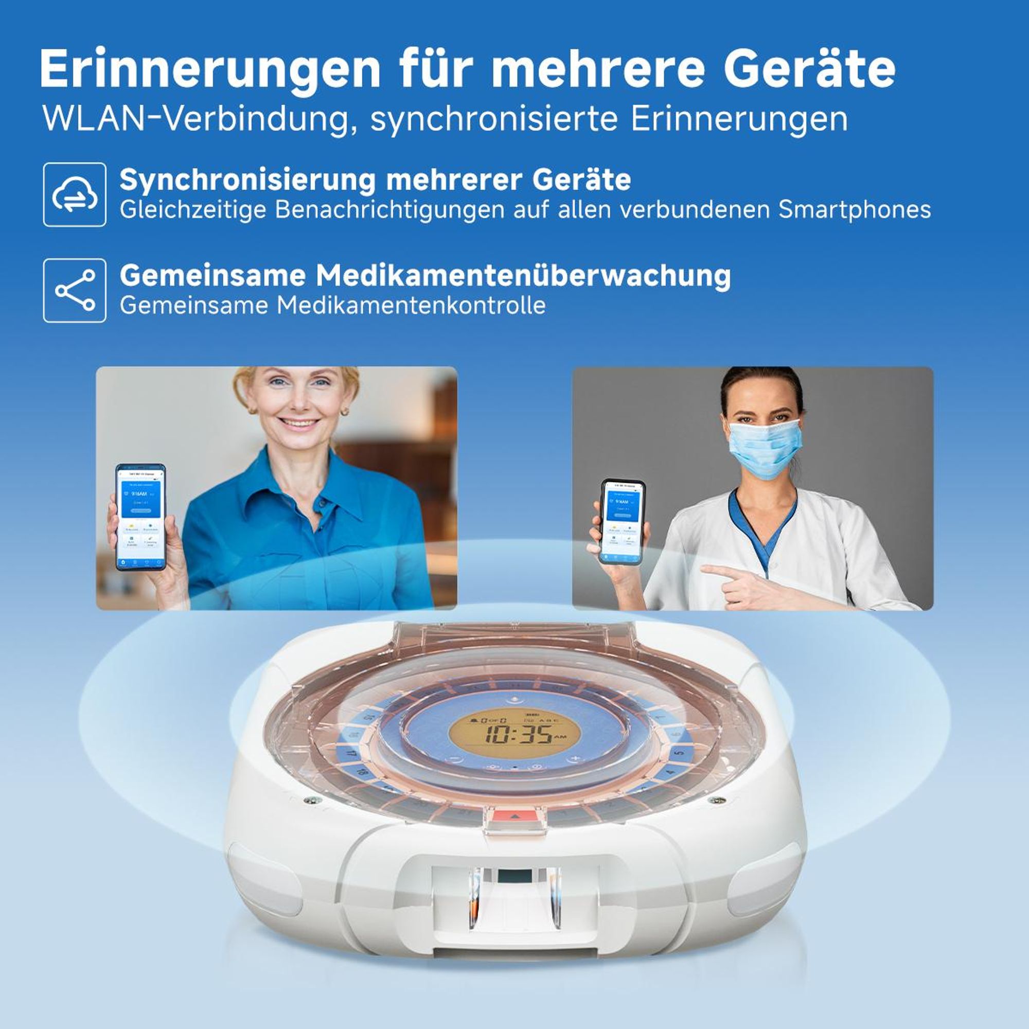 Retekess TH017 Smart-Pillenbox, Drahtlose WLAN-Kommunikation, Automatischer Pillenauswurf, 21 Pillenfächer, zwei Stromversorgungsoptionen,für Senioren