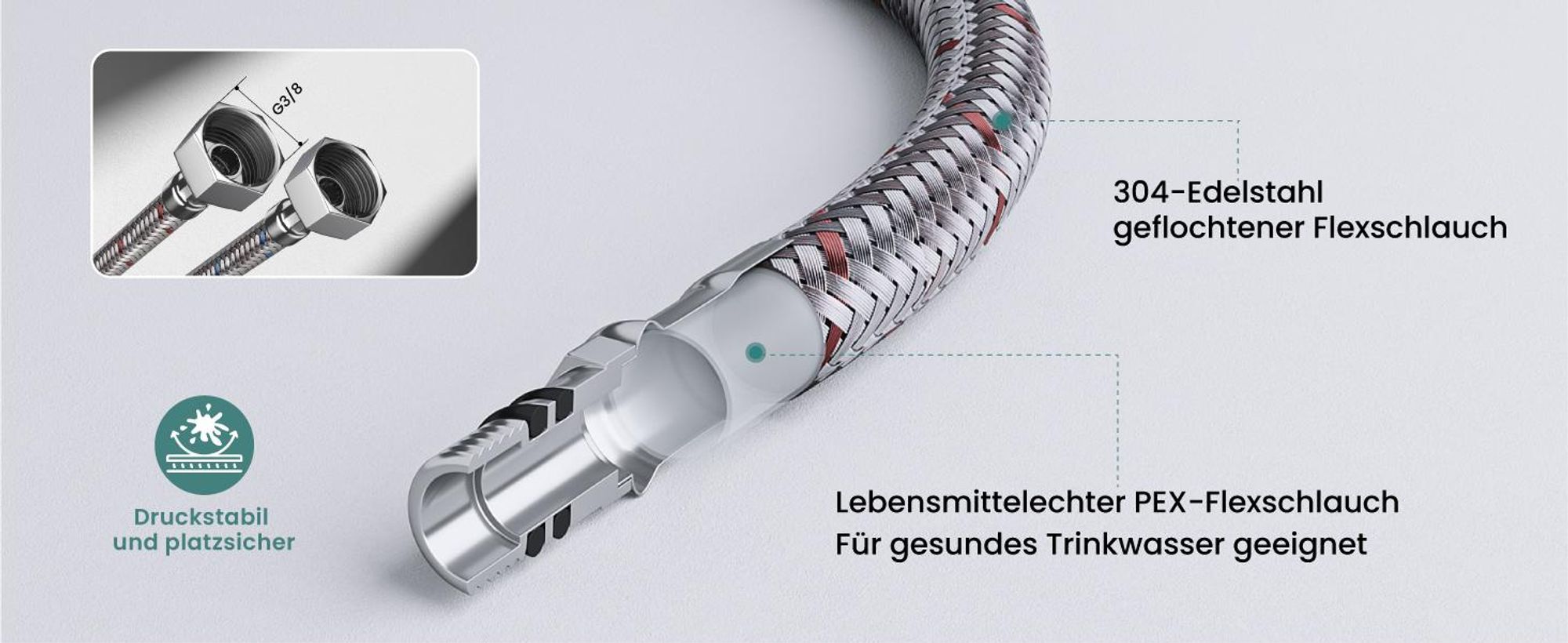 Mai & Mai Wasserhahn Küche Küchenarmatur mit Brause Ausziehbar, Küchenwasserhahn 360°Schwenkbar, Mischbatterie Spültischarmatur silber Turnix-04