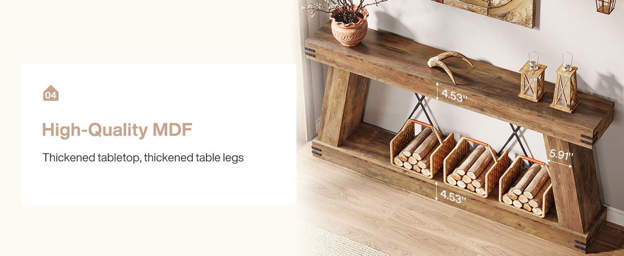 Tribesigns Konsolentisch, 180 cm Konsolentisch im Landhausstil, mit Stauraum, schmale Holzkonsole, für Flur, Eingangsbereich und Wohnzimmer, Braun