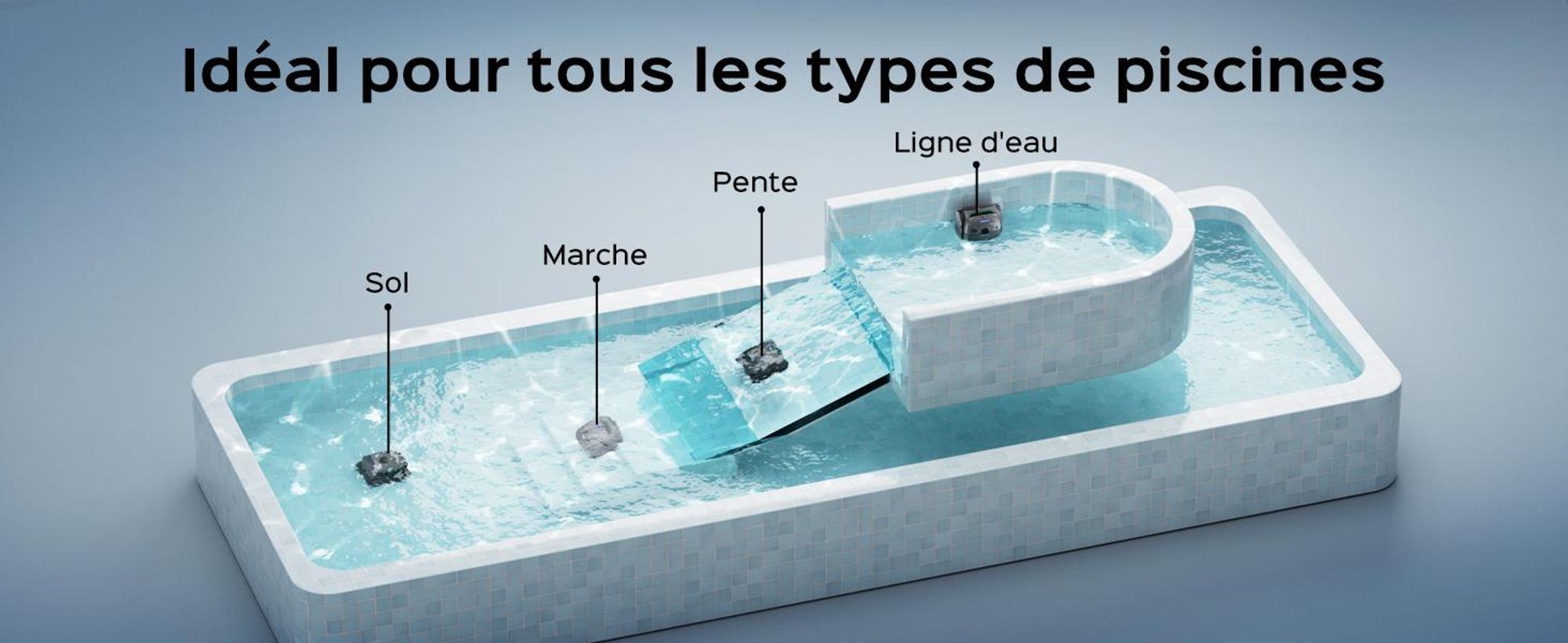 Robot de piscine sans fil WYBOT C2 Vision - Smart Vision Nav, autonomie de 180 minutes,via application, IPX8