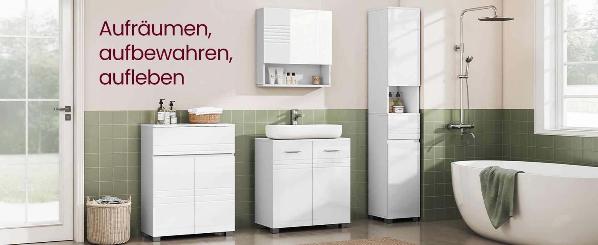 VASAGLE Badezimmerschrank, mit Schublade, Doppeltür, verstellbare Regalebene
