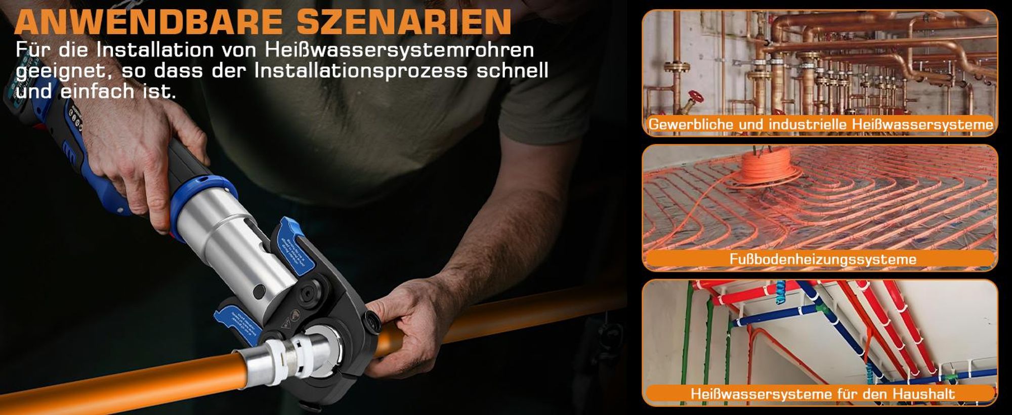 Profi Presszange Rohrpresszange TH & V-Kontur [TH16 TH20 TH26 TH32, V12 V15 V18 V22 V28] LCD-Display, 2x5.0Ah-Akku für Kupfer-/Edelstahl-/Verbundrohr