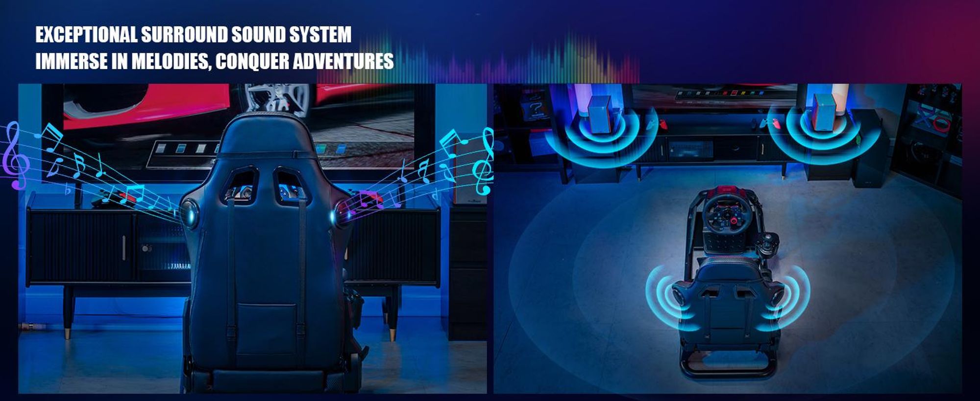 GTPLAYER racecockpit simulator, racecockpit SIM, standaard voor stuurwiel van race-simulator. Standaard voor race-stuurwiel en gamingstoel met Bluetooth-luidspreker