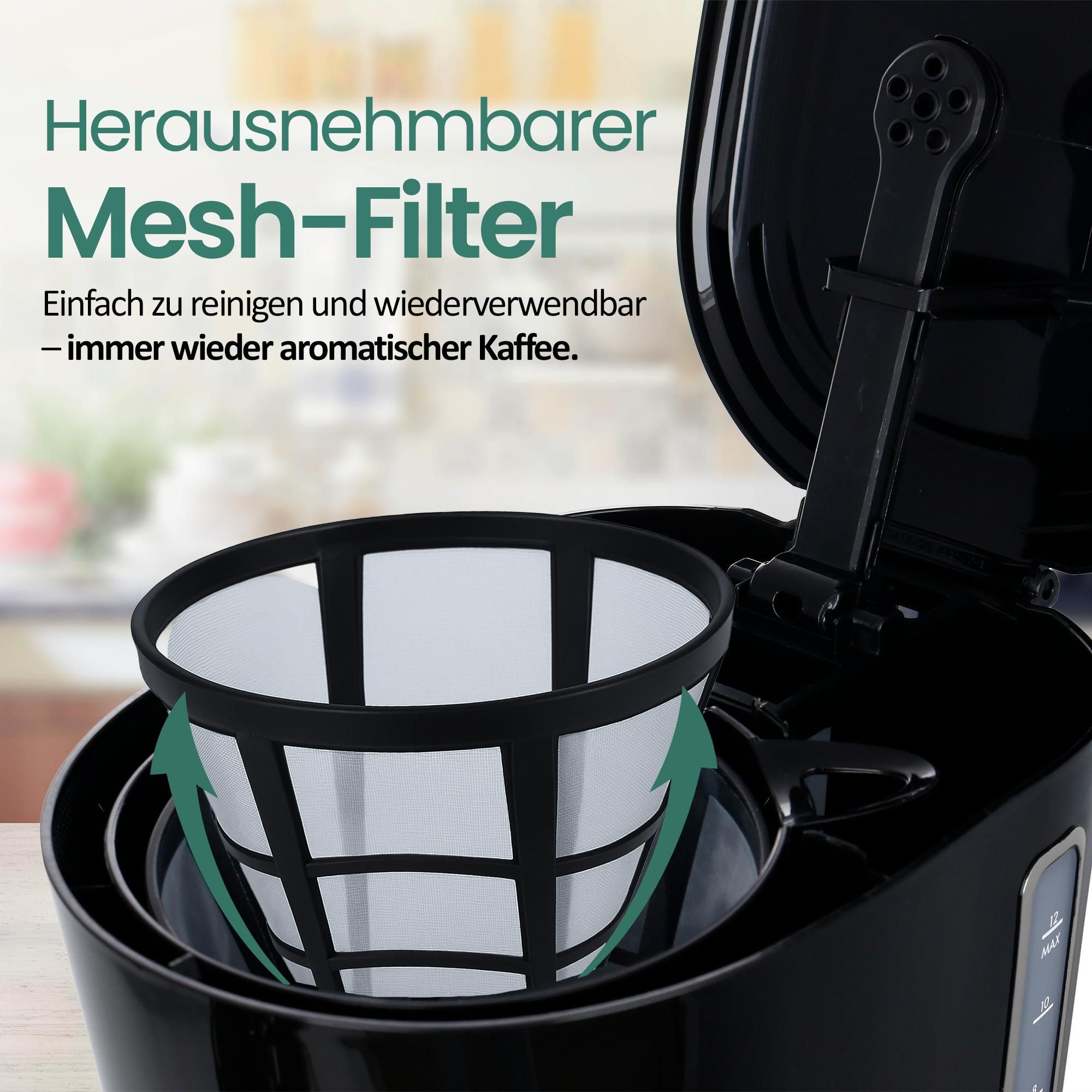 Emerio Kaffeemaschine mit Glaskanne – 1,5 l Filterkaffee – Herausnehmbarer Filter – Tropfstopp-System – 750 W – CME-125129.4