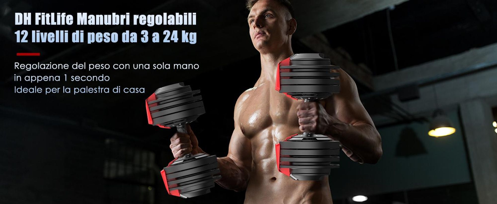 DH FitLife Manubrio Regolabile 3-24 kg con 12 Livelli di Peso, Pesi Variabili 12 in 1, Manubrio Corto Regolabile per Allenamento Casa