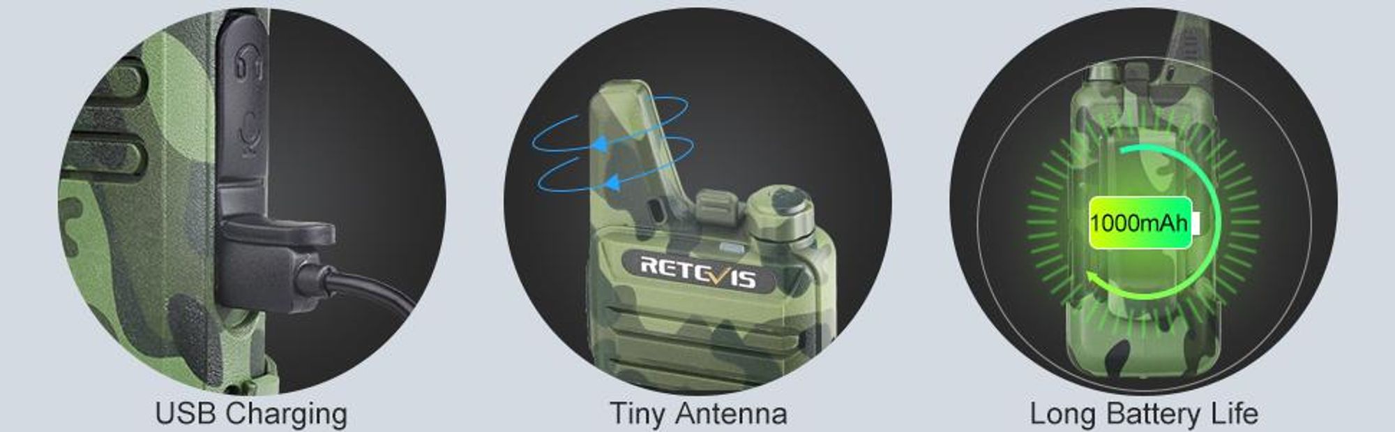 Retevis RT622 Walkie Talkie für Erwachsene Kinder, wiederaufladbar, tragbar, Mini-Format, VOX, Funkgeräte mit großer Reichweite, für Familie, Camping