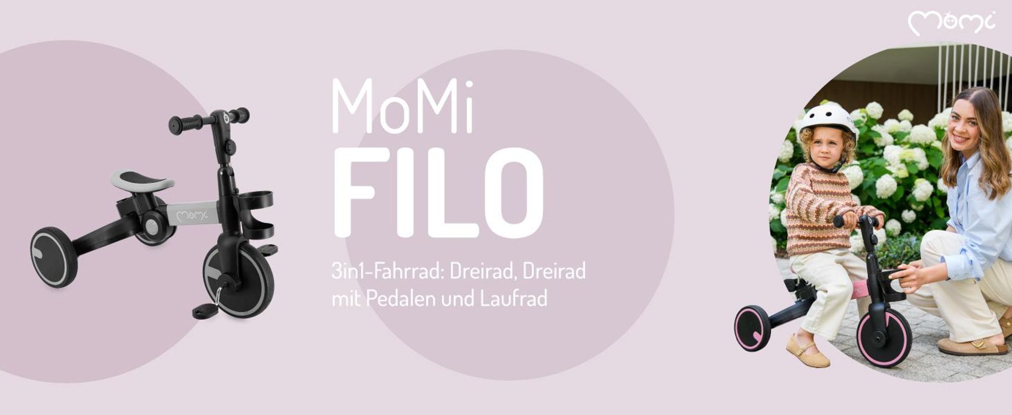 MoMi FILO 3-in-1 Kinderdreirad – klappbar per Knopfdruck, höhenverstellbarer Lenker und Sattel, für Kinder ab 1 Jahr
