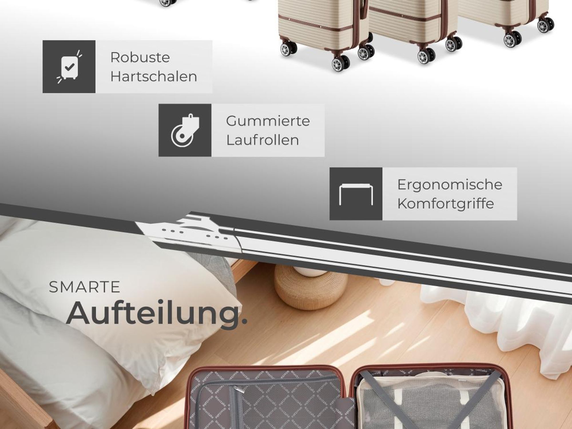 tectake® Reisekofferset Madison 13-teilig, Hartschalen aus robustem ABS-Kunststoff