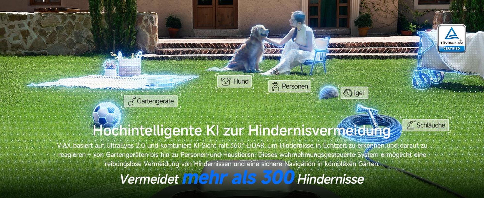 MOVA ViAX 500 Mähroboter ohne Begrenzungskabel, 360° LiDAR + KI Navigation, UltraEyes™ 2.0, automatische Kartierung, bis 500 m²