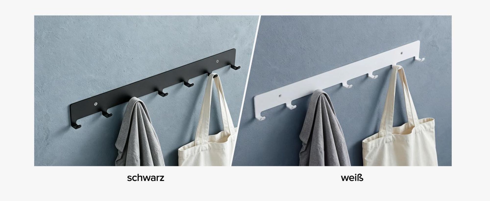 Mai & Mai Kleiderhaken Garderobenhaken zum Bohren oder Kleben, Wandhaken mit 7 Haken, Garderobenleiste Wandgarderobe 50cm Weiß Stalo-17