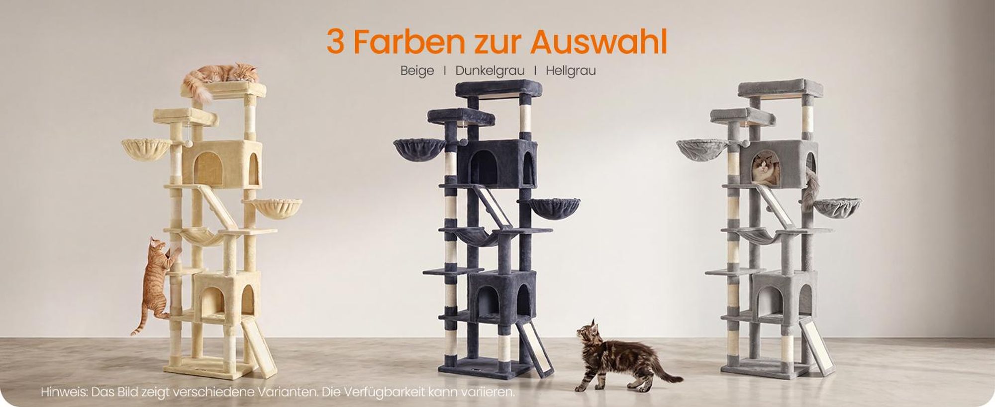 FEANDREA Kratzbaum XXL für Große Katzen mit 7 Ruhezonen und Sisal 55 x 45 x 205 cm Dunkelgrau
