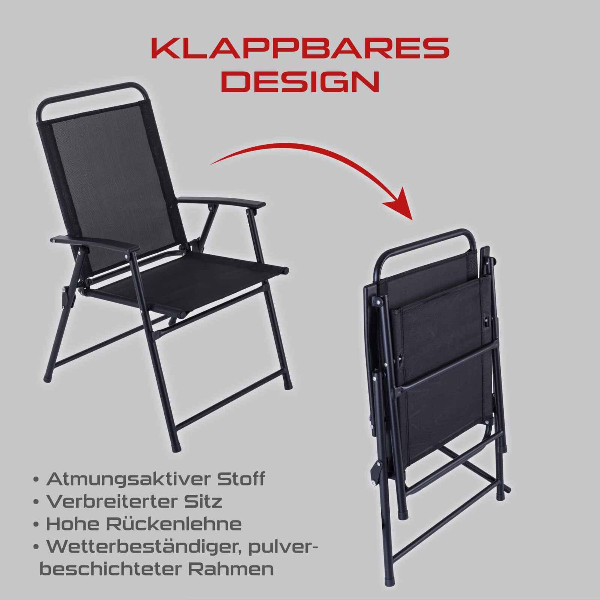 Practixx 6-tlg. Balkonset mit Schirm PX-BS1 | 4x Klappstuhl, neigbarer Sonnenschirm, Glastisch | Gartenset Bistroset Balkonmöbelset Campingset schwarz