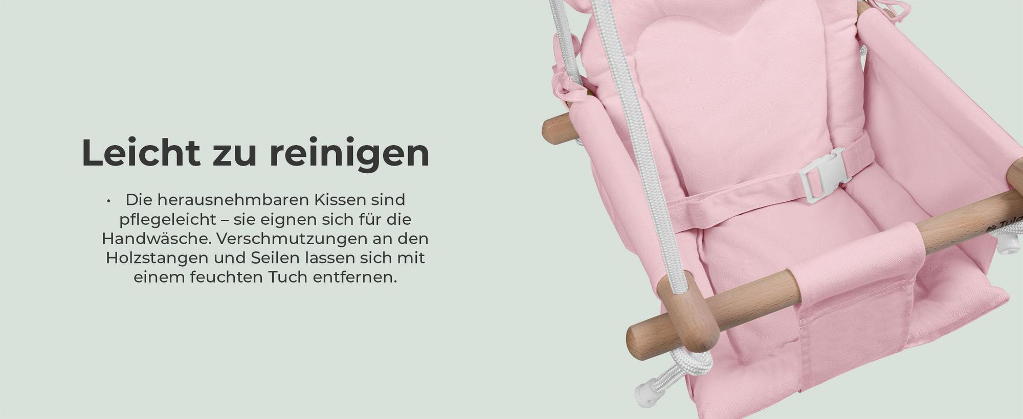 Tulano Hop 30 | Bär Babyschaukel Kinderschaukel | Indoor Outdoor | Sicherheitsgurt | Tragfähigkeit bis 60kg | von 6 bis 36 Monaten | aus Holz | Rosa