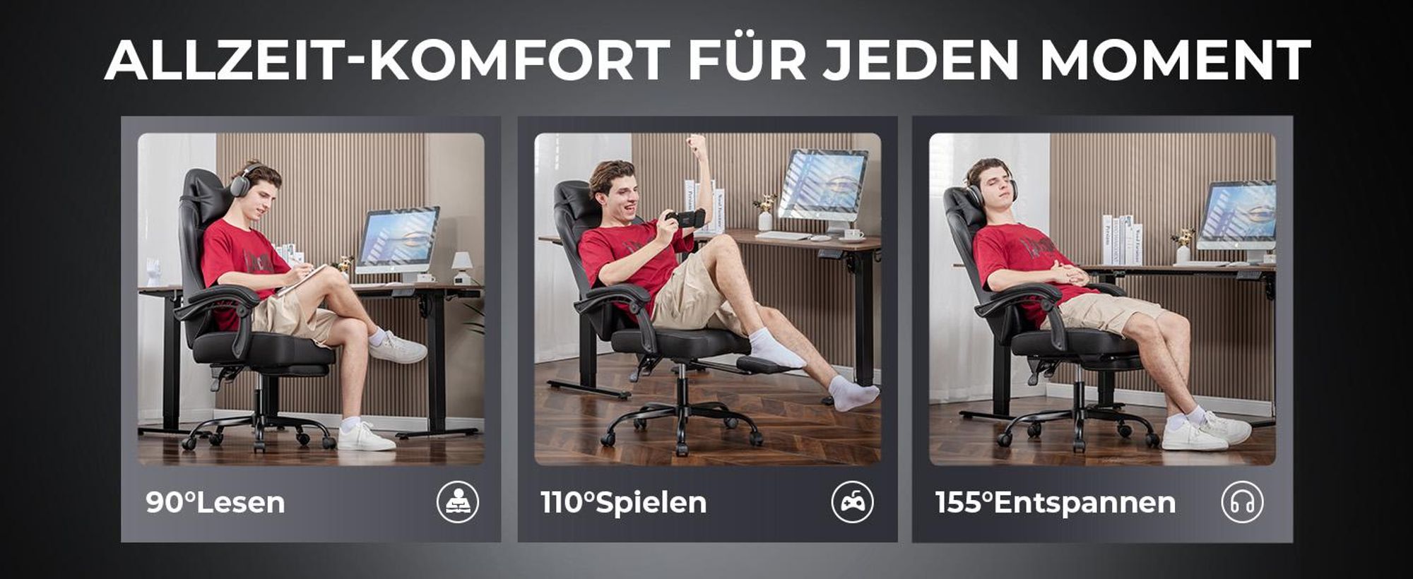 GTPLAYER Gaming Stuhl, Ergonomischer Gamer Sessel mit Fußstütze, Bürostuhl Höhenverstellbar mit Kopf- und Lendenkissen,Drehstuhl aus Kunstleder schwar
