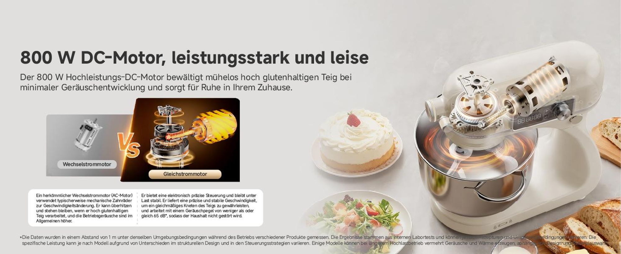 Dreame MX60 Standmixer mit patentiertem Doppelteighaken,leisem 800W,Intelligent Digitalanzeige,12 Geschwindigkeitsstufen,6-Liter Rührschüssel,creme