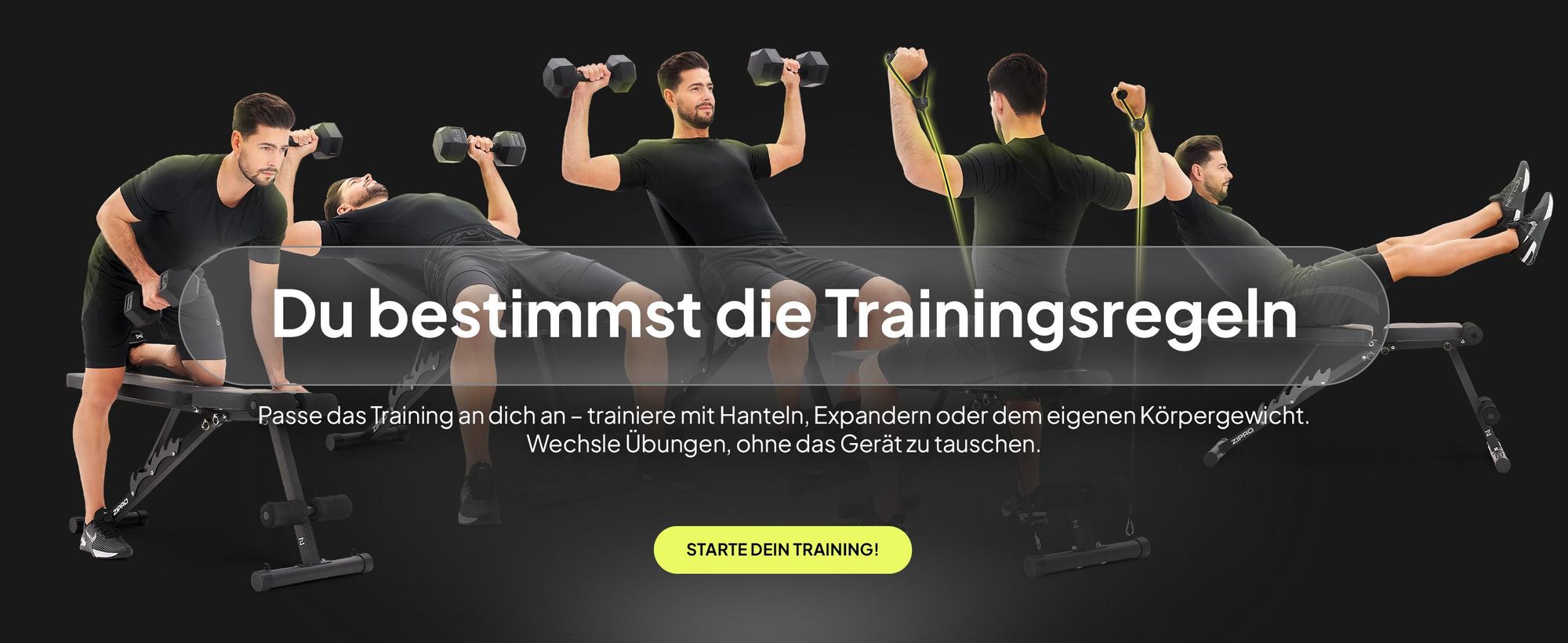 Zipro Hantelbank Klappbar Tempo – Verstellbare Trainingsbank für Zuhause Schrägbank Negativbank mit Expandern 230kg Belastbar Ideal für Kurzhanteln