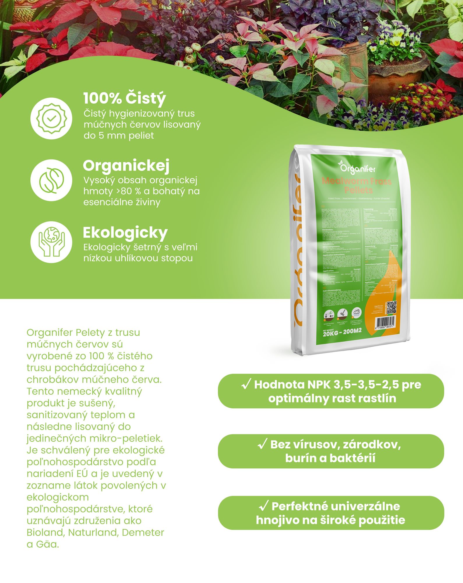 Trus múčnych červov – Hnojivové granule z hmyzu (20 kg na 200 m2)