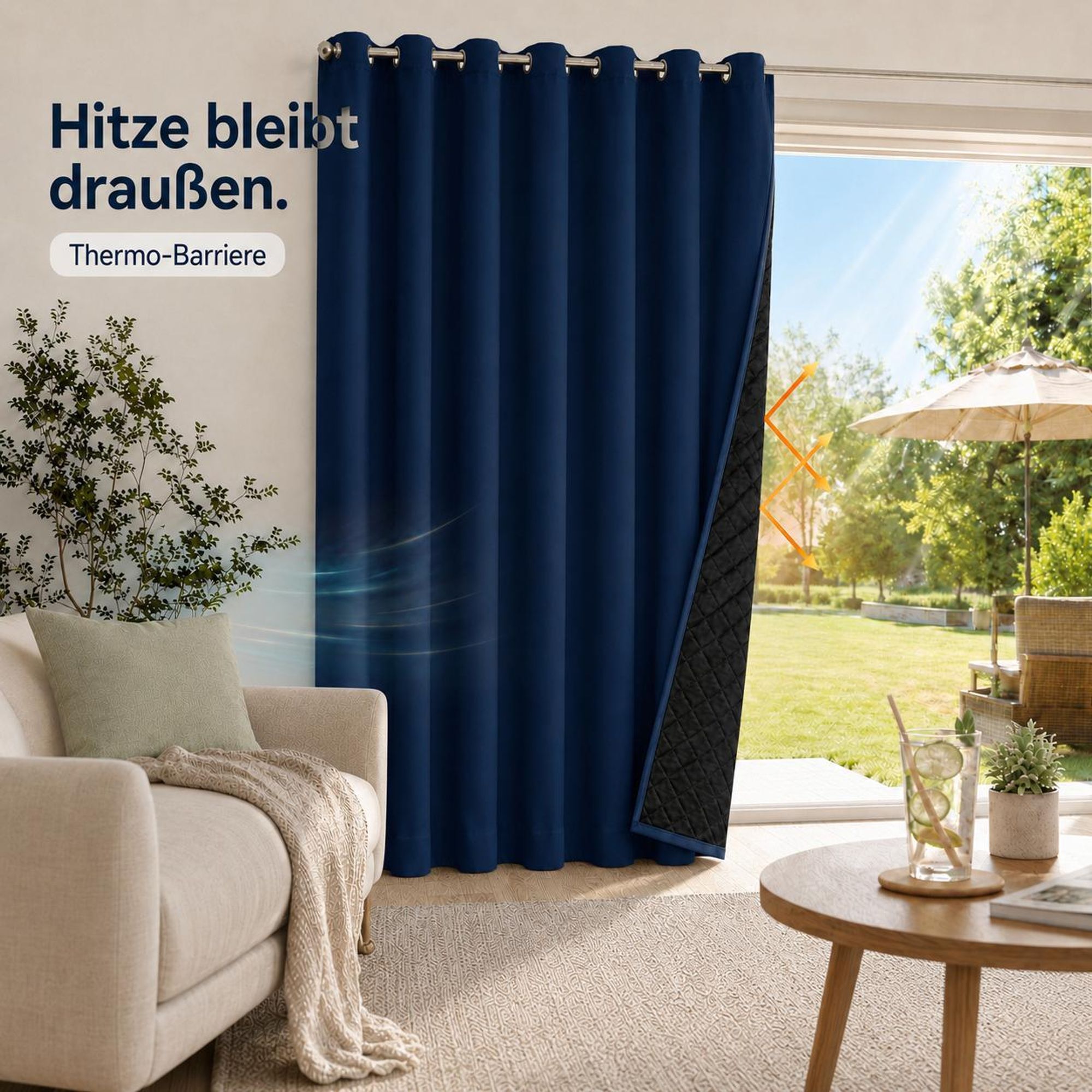 1x 100% Verdunkelung Thermo Vorhänge Dunkelblau Blickdicht Verdunkelungsvorhang mit Ösen Einfarbige, 132*244cm