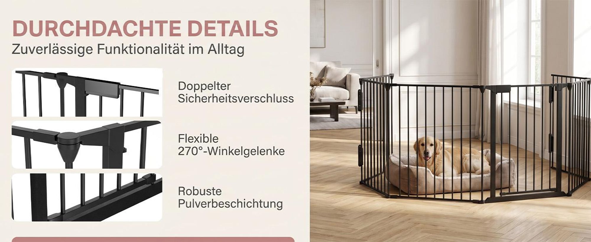 ROSEJANE Kaminschutzgitter mit Tür 300 cm Metall Ofenschutzgitter Faltbar Schutzgitter für Kinder und Haustiere, Schwarz