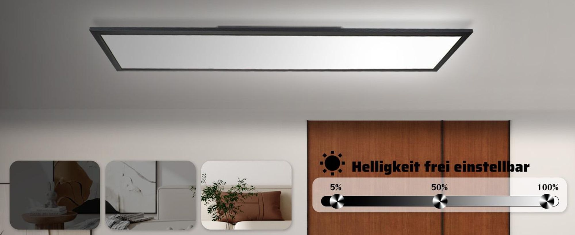 Panneau LED ZMH noir, plafonnier à intensité variable - Plafonnier plat pour bureau avec télécommande, lampe de salon 100 x 25 cm, lampe de cuisine 42 W, panneau de plafond