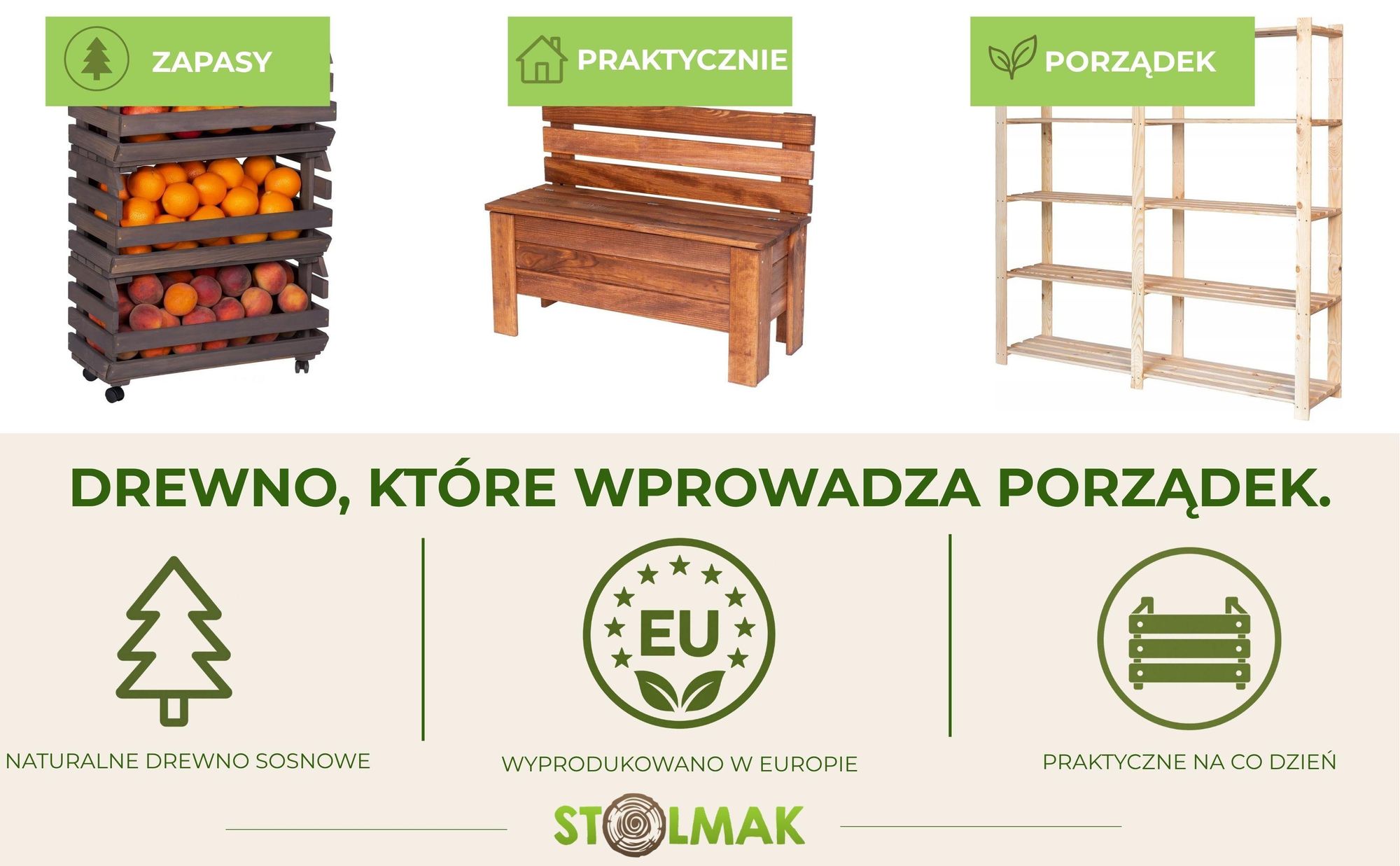 STOLMAK Regał na ubrania drewniany 110x170x38 cm z drewna sosnowego z drążkiem regał do garderoby do sypialni i salonu naturalny
