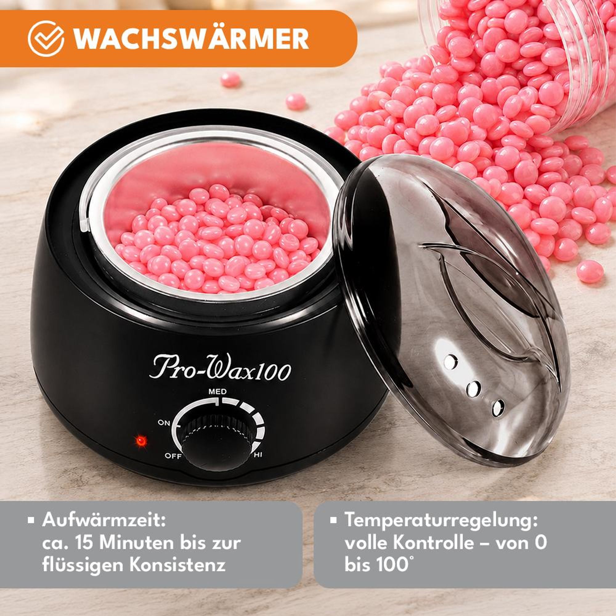 KRUMAD Wachswärmer 100W mit Temperaturregler, Wachsgerät zur Haarentfernung, Waxing Set für Wachsperlen & Warmwachs, Wax Pot