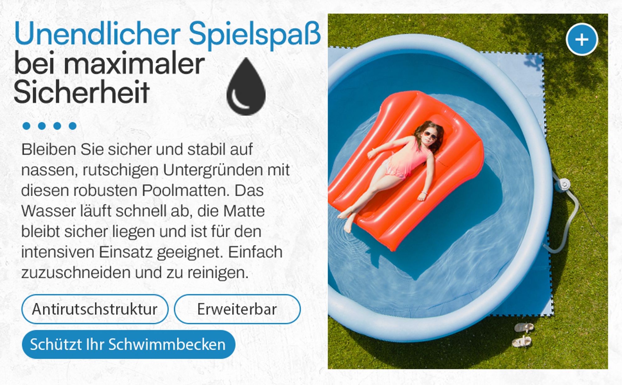Meisterhome 36 Stück Bodenschutzmatte Pool Unterlegmatte Poolmatte Bodenschutz Matte für den Pool - 40 x 40 x 1 cm - Whirlpool Plantschbecken – Blau