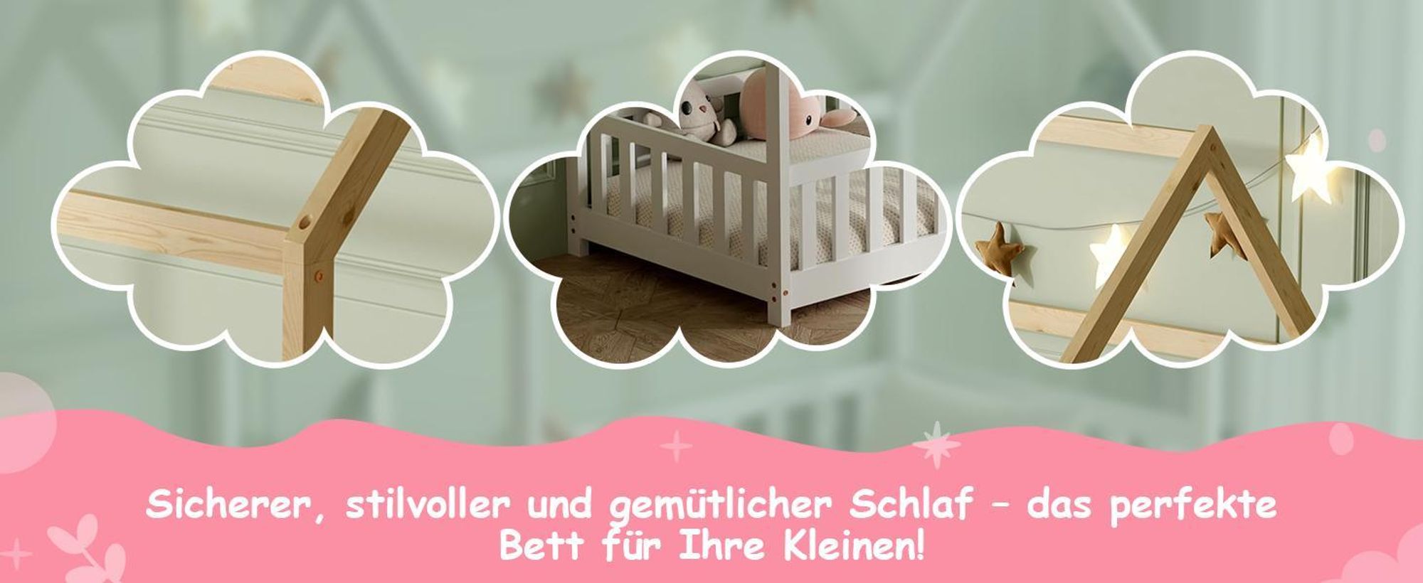 Kinderbett 90x200 mit Rausfallschutz und Lattenrost, Hausbett - Kinderbett 90x200 für Kinder - Kinderbett Hausbett 90x200 Weiß
