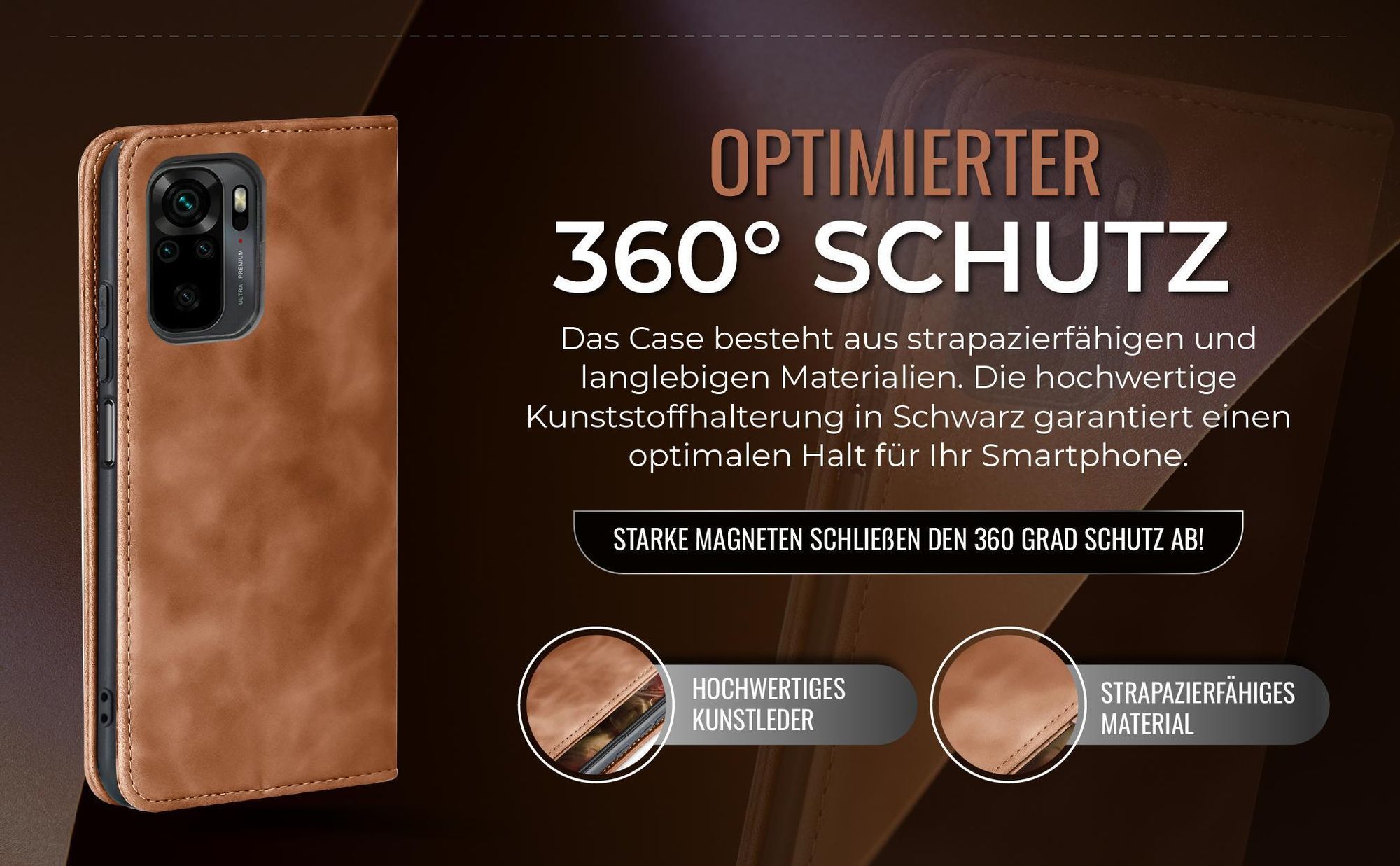 Hellbraune Handyhülle für Xiaomi Redmi Note 10 mit 360 Grad Schutz