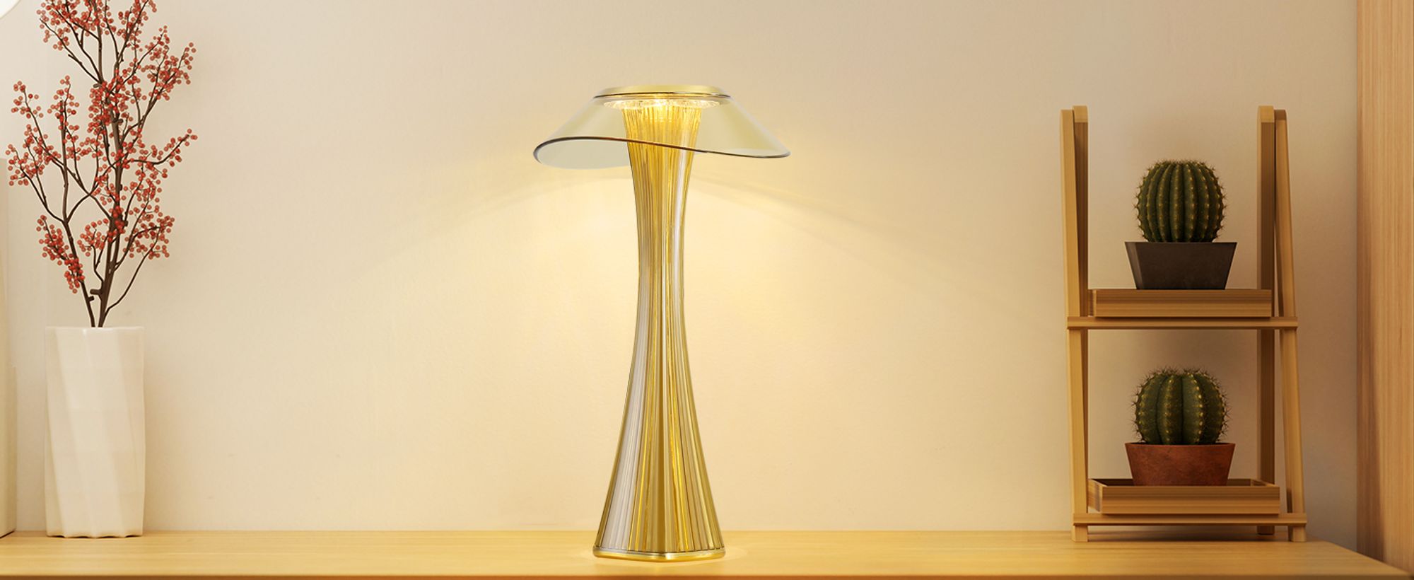 ZMH LED Tischlampe Touch Dimmbar 3000-6500K Gold Nachttischlampe mit Akku Innen und Aussen Beleuchtung Tagbare Tischleuchte Aufladen Leseleuchte mit USB für Schlafzimmer Wohnzimmer Restaurant Hotel