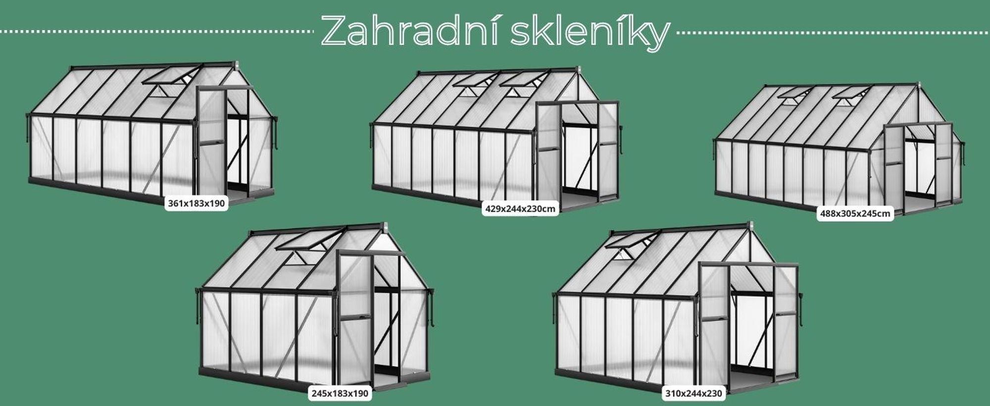 di volio zahradní skleník z polykarbonátu a hliníku 245x183x190 cm
