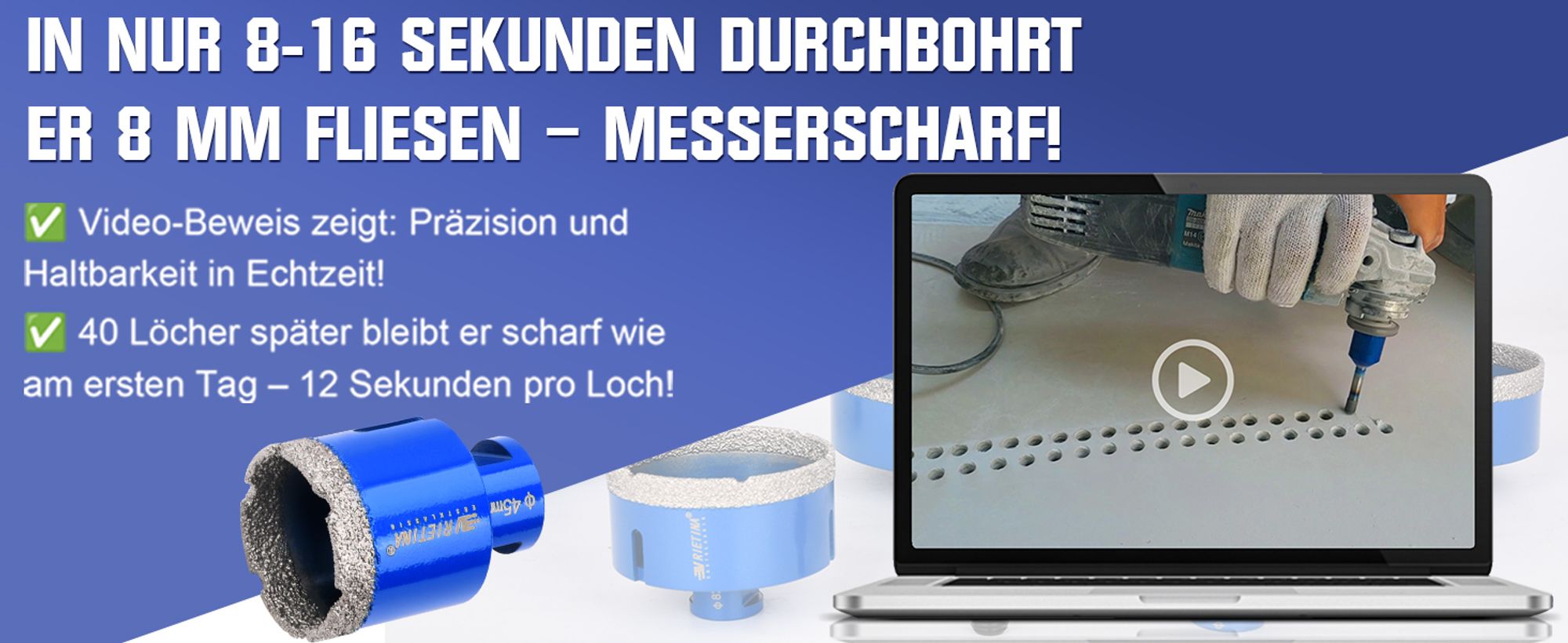 50mm Diamant Fliesenbohrer M14 Diamantbohrer Glasbohrer Nass- / Trocken Bohrkrone für Winkelschleifer, Diamant Lochsäge von Fliesen Feinsteinzeug