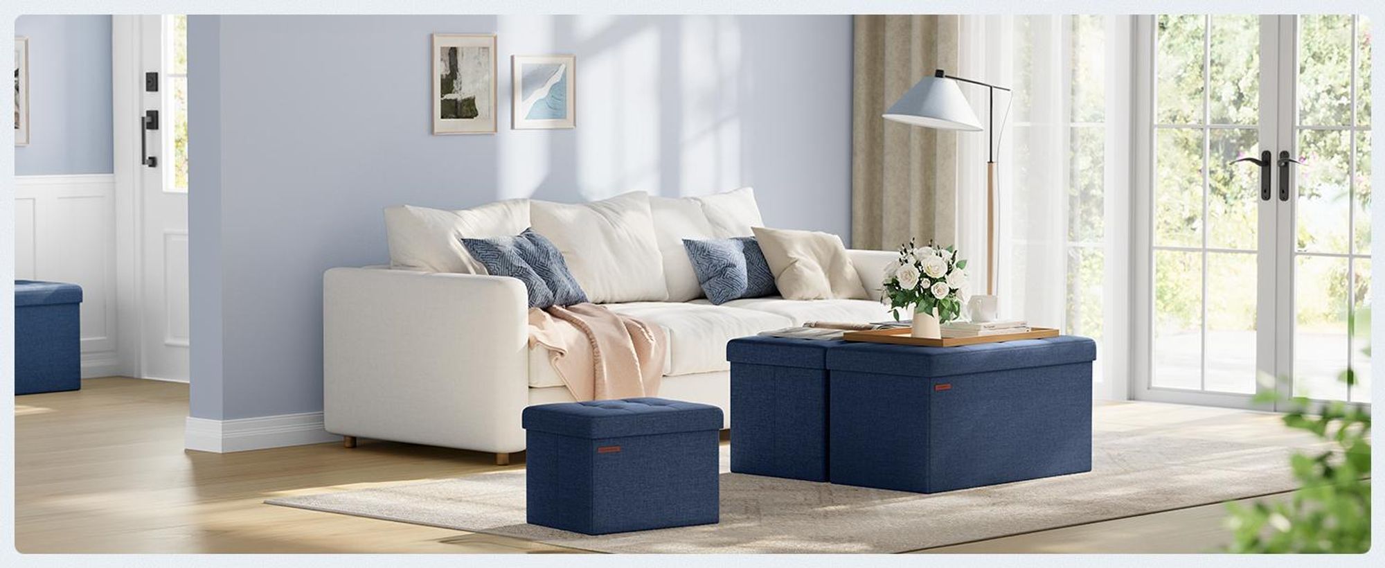 SONGMICS 76cm Sitzbank mit Stauraum, klappbare Sitztruhe, Fußbank, dunkelblau