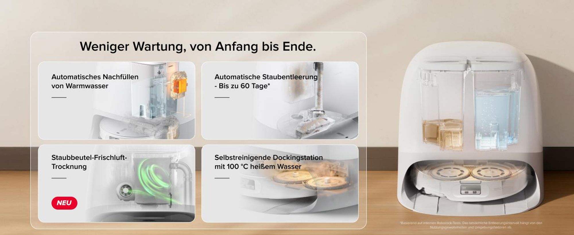 Roborock Qrevo Curv 2 Pro Staubsauger Roboter, 25.000 Pa Saugroboter mit Wischfunktion und Wischmopp-Hebefunktion, 100 °C Moppwäsche mit heißem Wasser