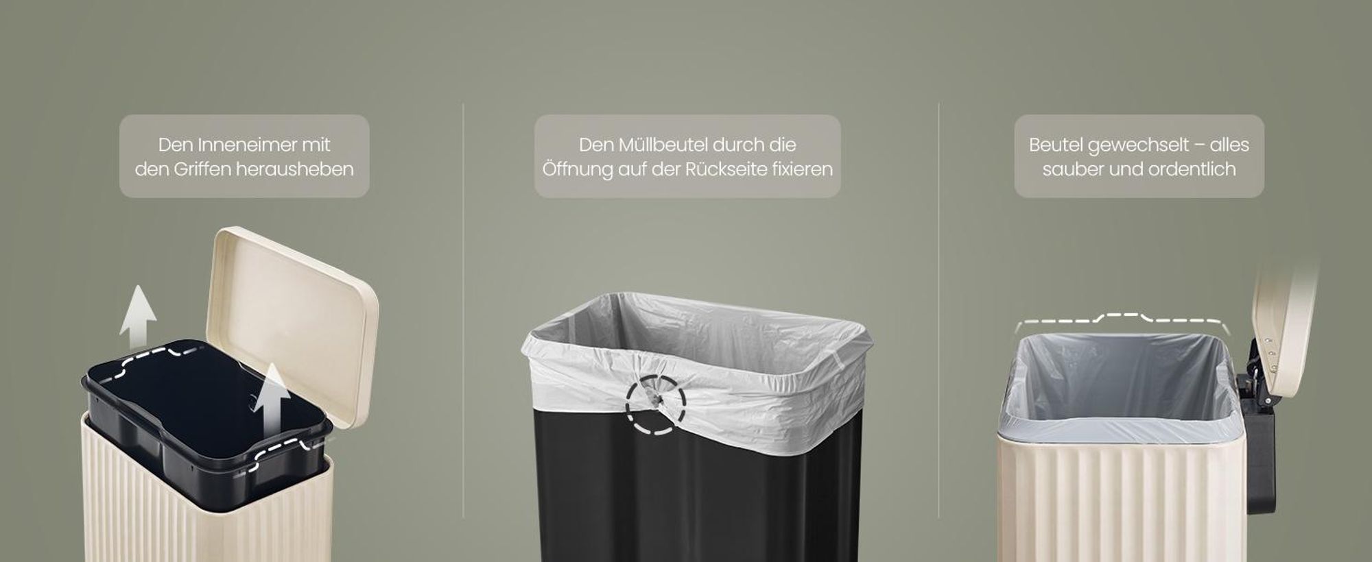 SONGMICS Mülleimer Küche, Abfallbehälter mit Deckel und Pedal, Softclose, Herausnehmbarer Inneneimer, 30 L, Beige