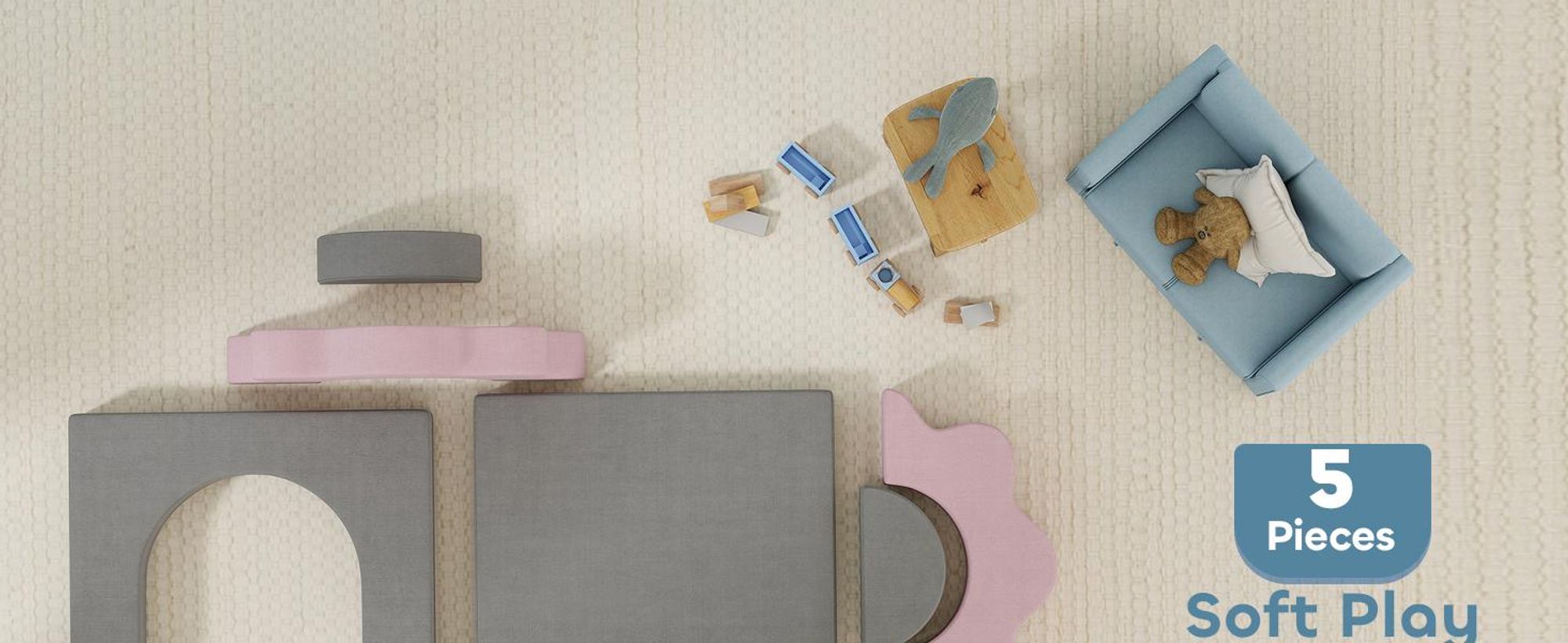 Sofa do zabawy AIYAPLAY, sofa dziecięca wykonana z piankowych klocków konstrukcyjnych 12 elementów, miękkie klocki do wspinaczki z basenem z piłeczkami, zestaw klocków, duże klocki, piankowe klocki do wspinaczki dla dzieci w kolorze sztruksowym, szare