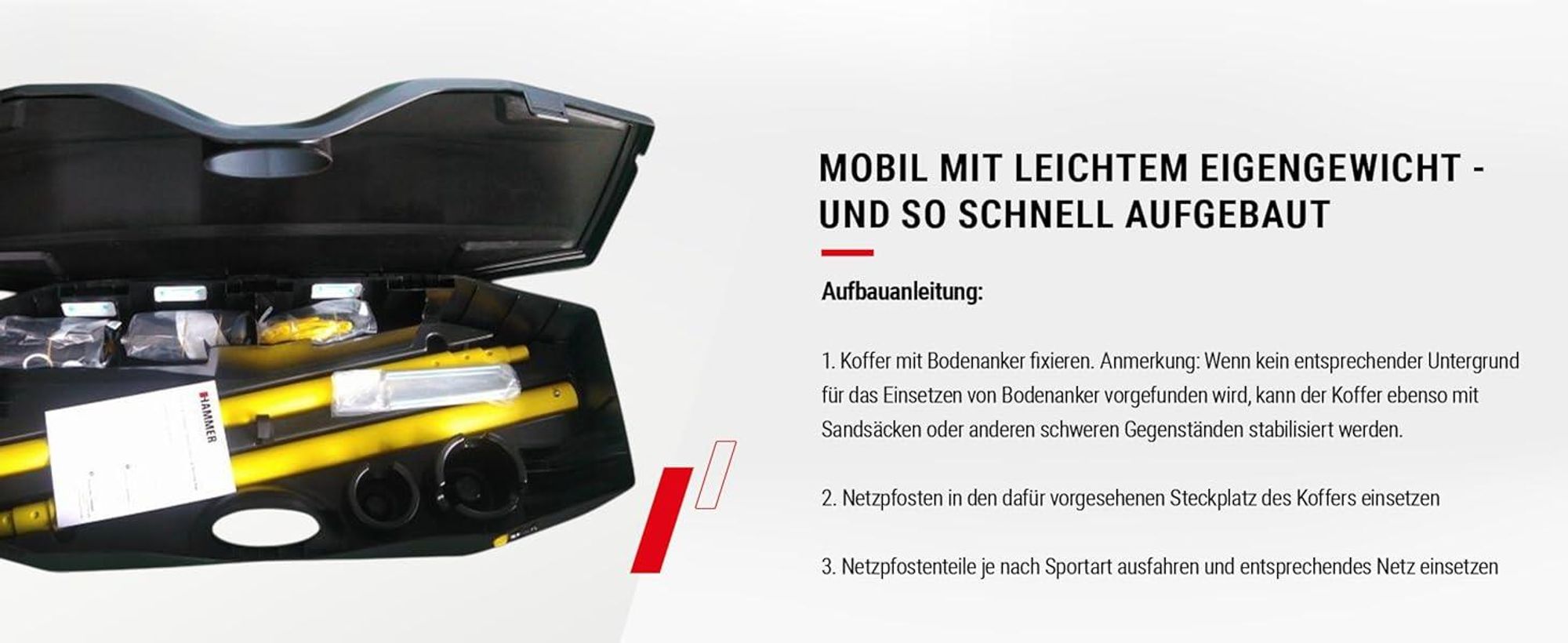 HAMMER 3 in 1 Set für Volleyball, Badminton & Tennis, mobil mit Tragekoffer