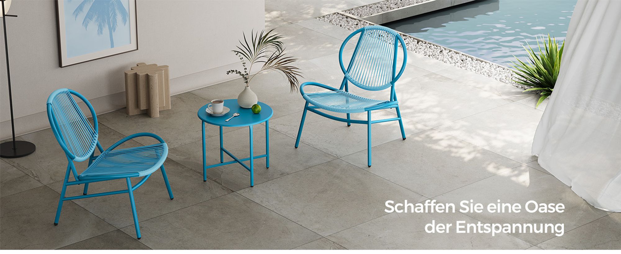 SONGMICS Balkonmöbel, 3er Set, Gartenmöbel-Set, mit Tisch, 2 Stühlen, seeblau