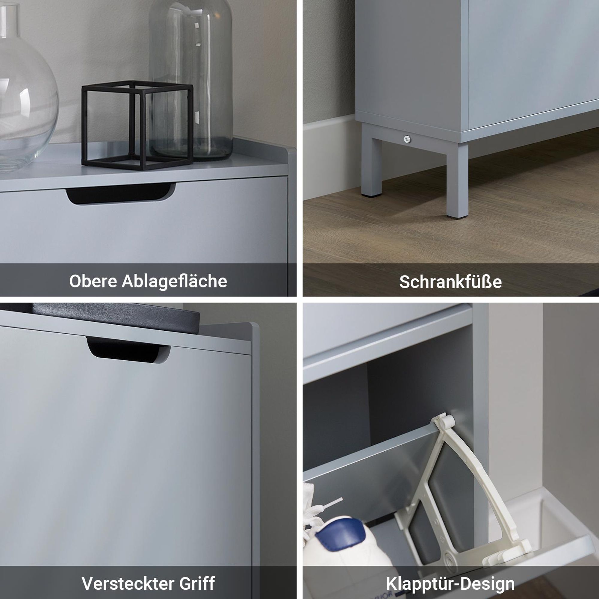 SoBuy Schuhschrank schmal mit 3 Klappen Platzsparender Schuhkipper Hoch Kommode Schuhregal geschlossen Flurschrank für Diele Flur Hellgrau FSR151-H-HG