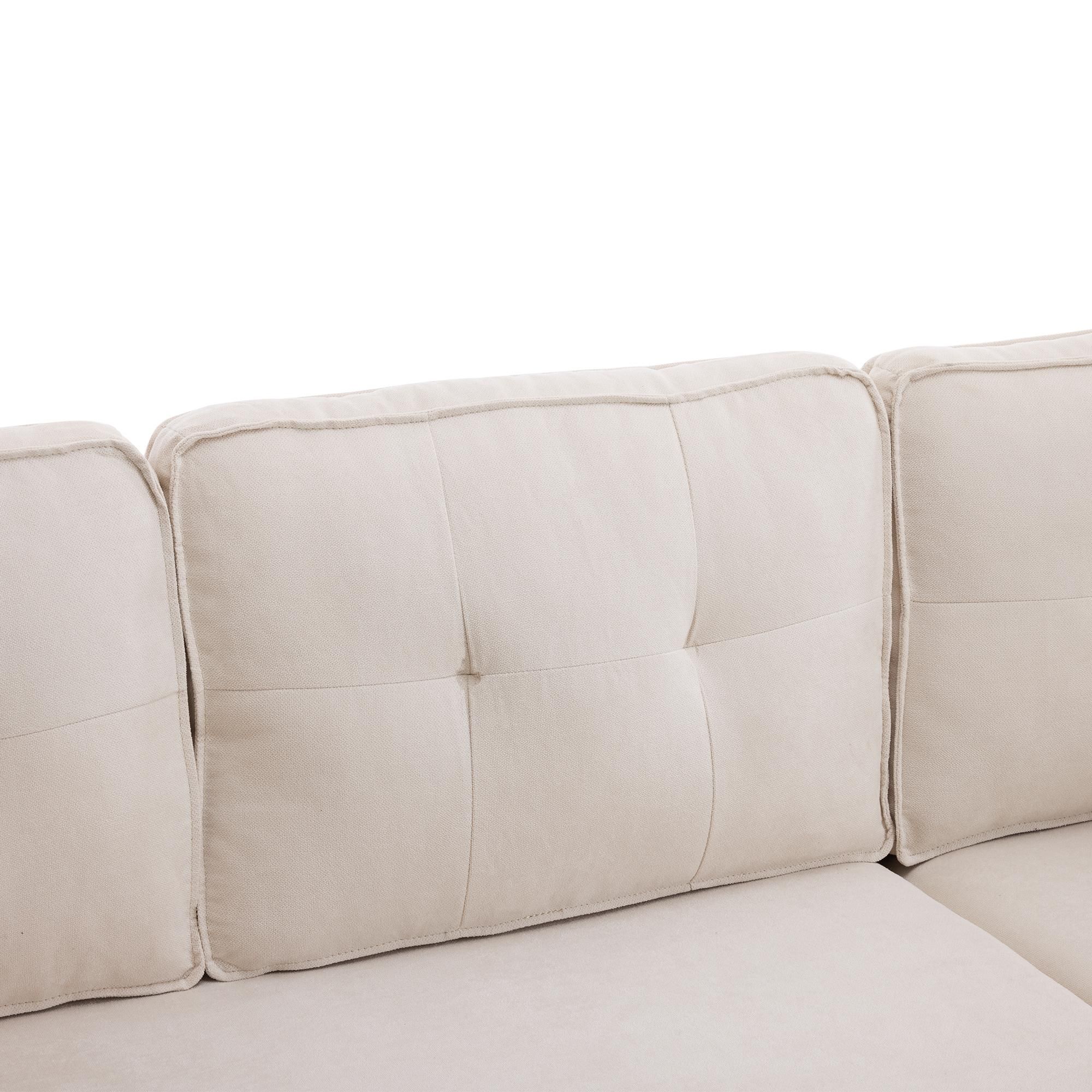Merax Ecksofa, L-Form Sofa mit Schlaffunktion und Bettkasten, Couch mit Getränkehalter, 3-Sitzer Wohnzimmersofa, Couchgarnitur, Bettsofa, Beige