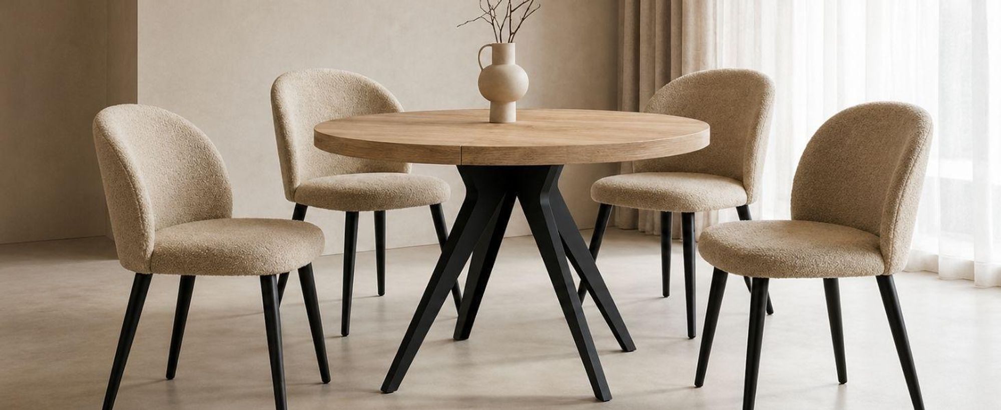 Wohnzimmer Esstisch  VENTO runder Tisch 100 cm, ausziehbar auf 200 cm, für Küche, Esszimmer, Wohnzimmer, Eiche Craft Golden/Schwarz