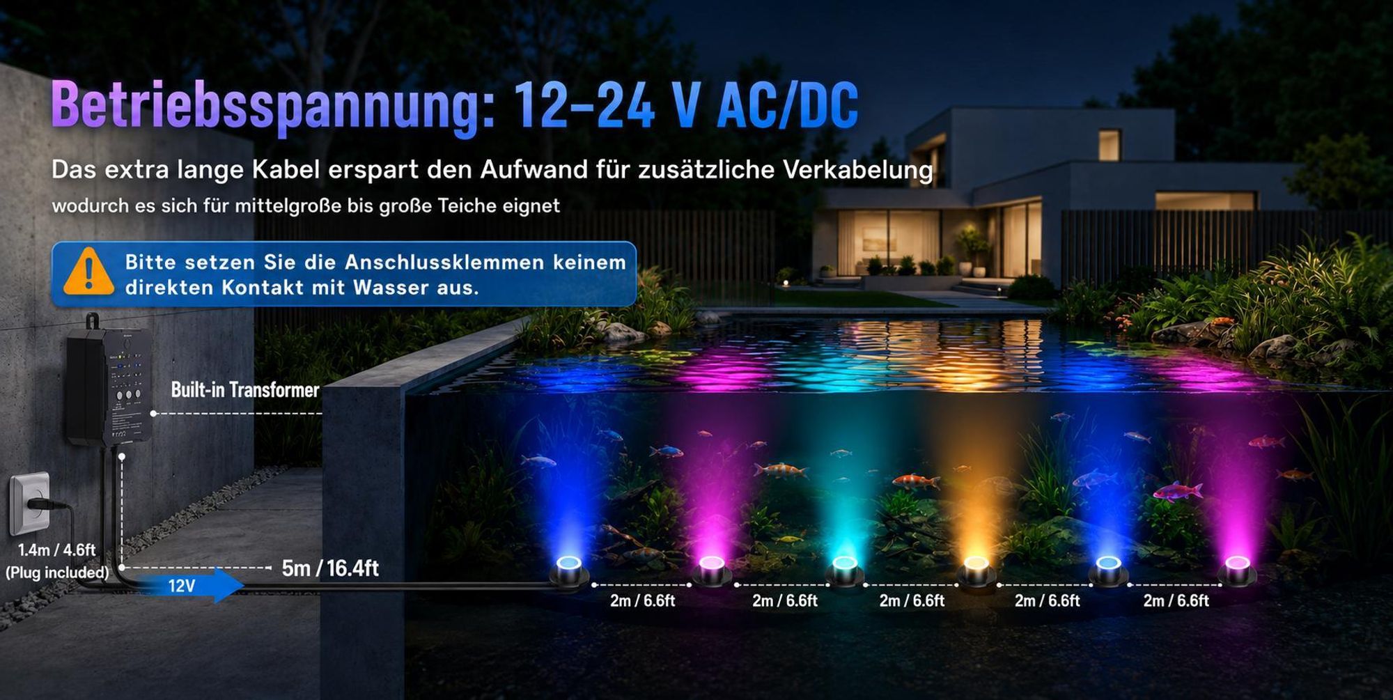 6er RGB LED Bodenstrahler Außen mit 14 Farben,5 Helligkeitsstufen Gartenstrahler mit Lichtsensor und Trafo,Unterwasserstrahler mit Fernbedienung,Timer