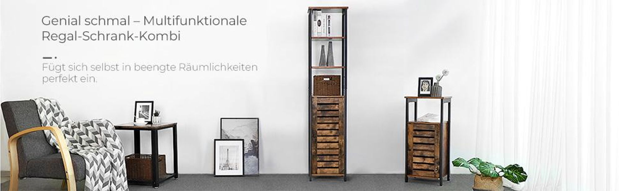 VASAGLE Hochschrank Standregal, mit 3 Ablagen und Schrank, Bücherregal