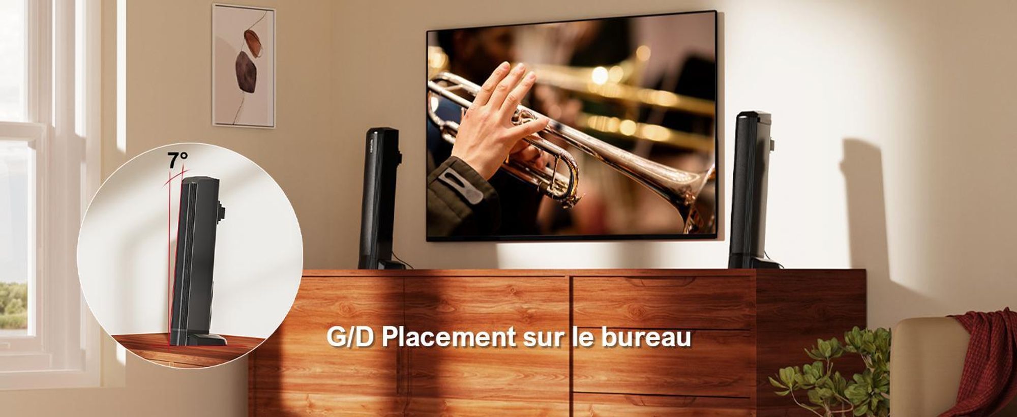 Barre de son ULTIMEA pour téléviseurs, barre de son 2-en-1 modulable de 100 W avec Bluetooth® 5.3, haut-parleurs TV avec 3 modes d'égalisation et basses réglables, ARC/optique/Aux