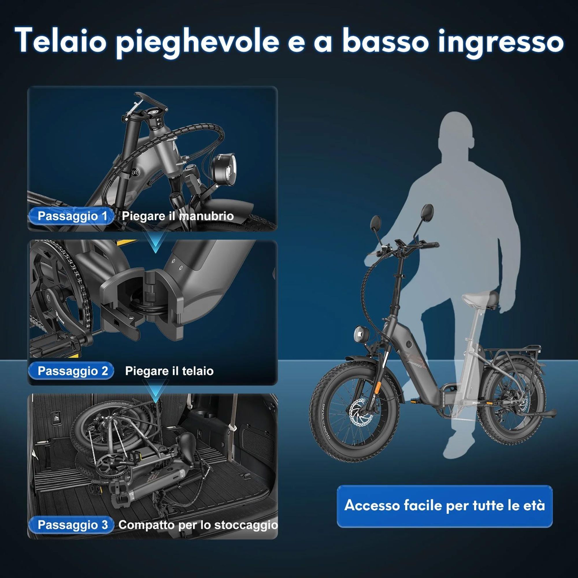 E-Bike FAFREES FF20 Polar - Batteria 48VAh Pneumatici Da 20 Pollici Freni A Disco Meccanici - Blu