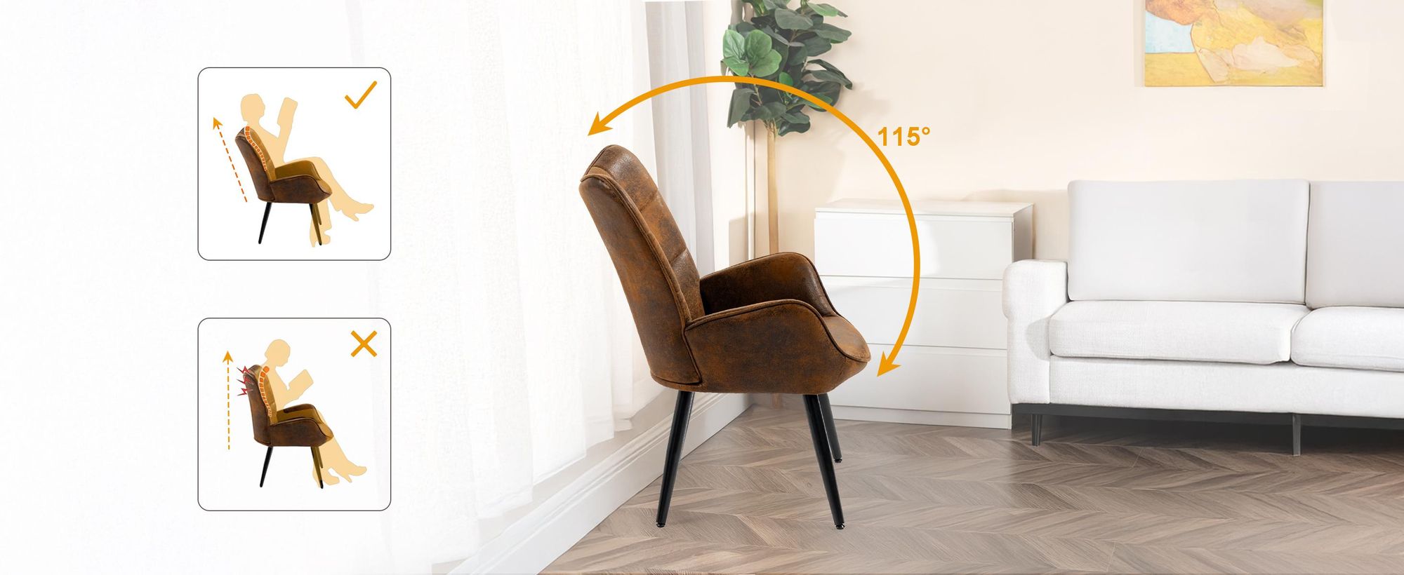 Meubles Cosy Skandinavischer Sessel mit Armlehnen in Wildleder-Optik und Ziersteppung – KANAS