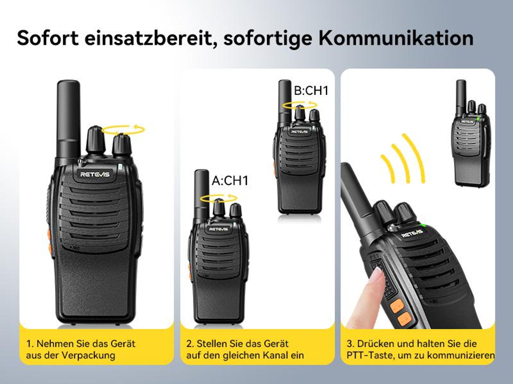 Retevis H777 Funkgeräte, PMR446 Funkgeräte Set Professionell, mit 10-Fach Ladegerät, mit Headset, USB-C, Handfunkgerät für Gewerbe Sicherheit Schule