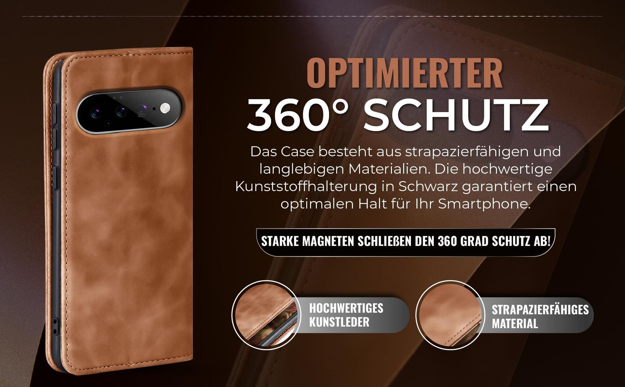 Hellbraune Handyhülle für Google Pixel 11 / 11 Pro mit 360 Grad Schutz